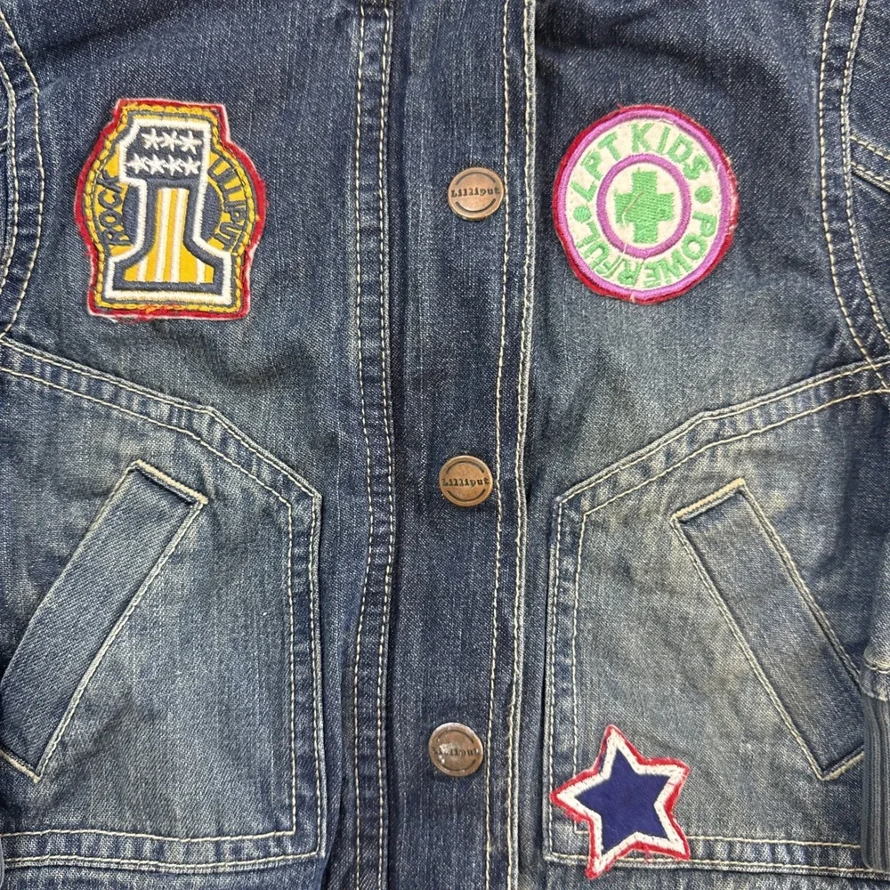 Liliput‎ Premium Boys Denim Jacket 9–12M Blue Patchwork Bomber Jean Coat